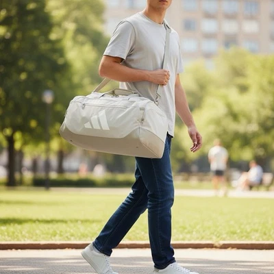 Bolsa de viagem Adidas Defender 5 MÉDIA para treinamento de academia, bege cinza - Imagem 1 de 4
