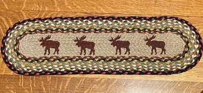 Alfombra trenzada de yute estampada para escaleras alfombras de tierra de alce marrón 27" x 8,25" nueva con etiquetas Foto 1 de 4