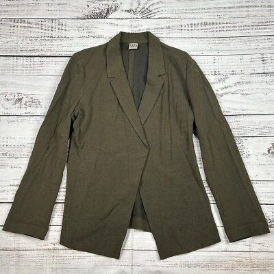 Blazer Lilith France Cierre a Presión Talla Mediana Verde Lino Chaqueta Asimétrica Envoltura Foto 1 de 4