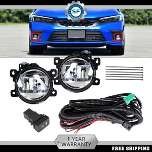 Pair LED Front Bumper Fog Light For 2017-2021 Honda Civic Sedan W/Cable Switch - Picture 1 of 14