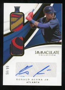 Parche autógrafo 3 Clr #/99 Ronald Acuna Jr. 2018 Panini Immaculate RPA RC AUTO - Imagen 1 de 2