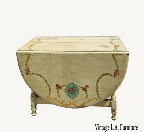 Vintage Hand Painted Shabby Chic Off White Drop Leaf Dining Table French Country Cover