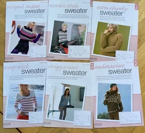 BERGERE KNIT & STITCH PATTERNS ~6 DESIGNS FOR SWEATERS IN VARIOUS SIZES & YARNS - Picture 1 of 8