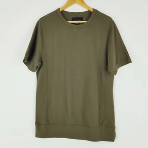 Among Equals Men L Khaki Ribbed Hem Short Sleeve Thick Shirt - Foto 1 di 10