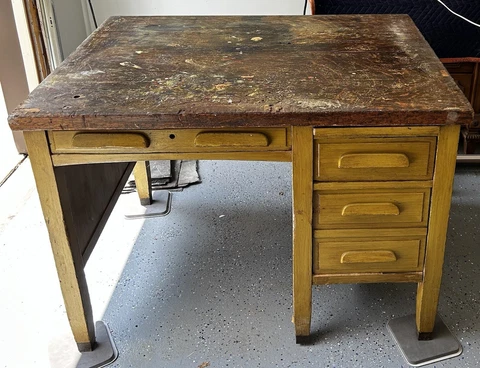 Vintage Antique Mid-Century Executive OAK Desk Solid Wood(needs Refinishing) Cover