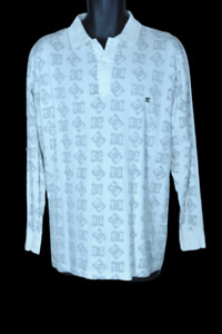 DC SKATE Logo Print Long Sleeve Polo Shirt Men's Large Cotton Slim Fit