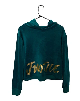 Justice Girls Hoodie Sweatshirt Teal Size 14/16 Velour Gold Shiny Logo Graphic - Image 1 of 4