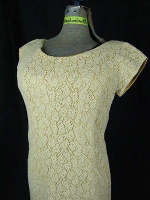 Vtg 60s Ivory Floral Golden Facing Hour Glass Party Dress-Bust 36.5/XS - Image 1 of 4