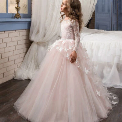 NEU Blumenkind Prinzessin Kinder Kleid Party Ball Hochzeit Mädchen Kommunion  - Bild 1 von 4