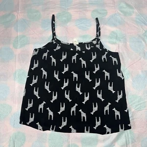 La Hearts Women's Tank Top Size M White Giraffes on Black Spaghetti Straps - Picture 1 of 3