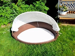 Hundestrandkorb Hundebett Hundekorb klappbares Sonnendach Poly rattan XL waschba - Bild 1 von 4