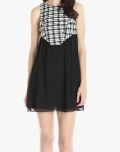 New BCBG Bcbgeneration black Tweed chiffon Cocktail dress 10 M L - Picture 1 of 3