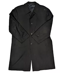Canali Wool Overcoat 56r Black 3 Button Vented Trench Made in Italy Long Pea Coa - Picture 1 of 10