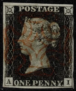 1840 1d Black Pl 8 AI 4m STATE ONE Full Upright Red MX VGU Cat. £525.00 - Picture 1 of 1