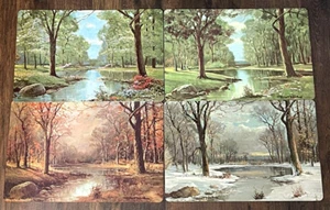 10 Vier Jahreszeiten Landschaft Vinyl Tischsets Land Wald Bach doppelseitig - Bild 1 von 9