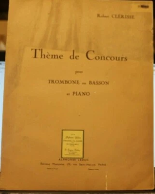 Trombone & Piano Theme de Concours by Robert Clerisse New Out of Print - Image 1 of 4
