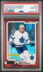 2018-19 O-Pee-Chee Platinum Auston Matthews Red Prism /199 #100 PSA 10 GEM MINT - Picture 1 of 2