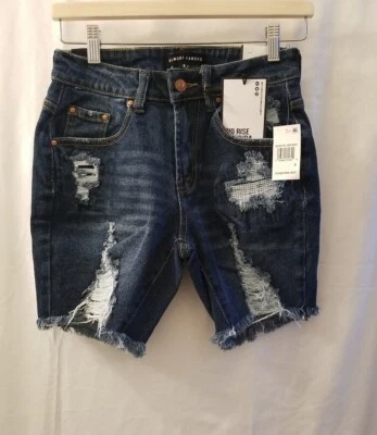 Почти знаменитые джинсовые шорты средней посадки Bermuda Mom для подростков размер 0 темный вареный необработанный подол - Изображение 1 из 4