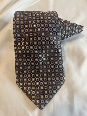 Nautica Brown/Blue/Gold/Silver Checkered 100% Silk Tie Necktie 59"x3.5" - Image 1 of 4
