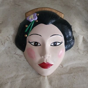 Hobbyist Japanese Nihonga mi Woman Hand Painted Decorative Mask Ceramic - Picture 1 of 24