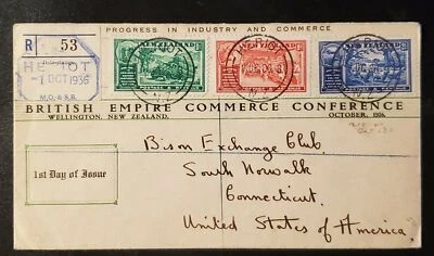 1936 New Zealand Chamber of Commerce Registered Multi Franking First Day Cover - Image 1 of 2