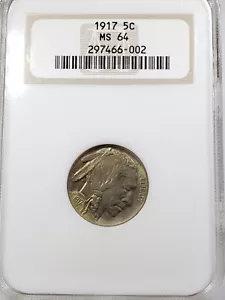 1917 Buffalo Nickel 5 Cent NGC MS 64 old holder - Picture 1 of 4