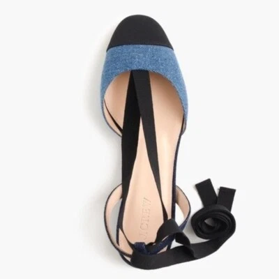 J. Crew Mujeres Denim y Negro Con Cordones Ballet Pisos Atar Balletcor Azul Negro 7 Foto 1 de 4