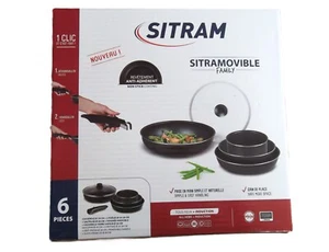 SITRAM Pot &Pans Elegant Non Stick Cookware Set w/ Removable Handle Pack of 6 - Picture 1 of 6