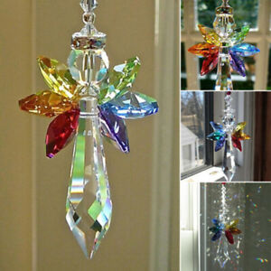 Rainbow Angel Crystal Suncatcher Colorful Pendant Hanging Decor for Car Home