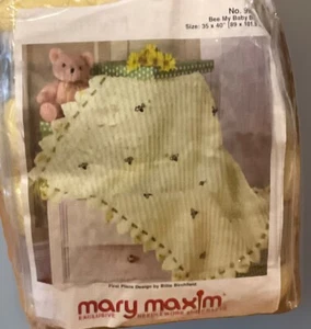 Mary Maxim Crochet Bee My Baby Blanket 99551N 35 X 40” Crib Yellow Brown Black - Picture 1 of 5