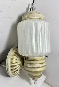 vtg ribbed iridescent rainbow hue Glass Wall Sconce MCM outlet gold & cream 12" - Picture 1 of 9