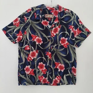 Camisa hawaiana Caribbean Joe para mujer talla L azul floral manga corta botón delantero - Imagen 1 de 6