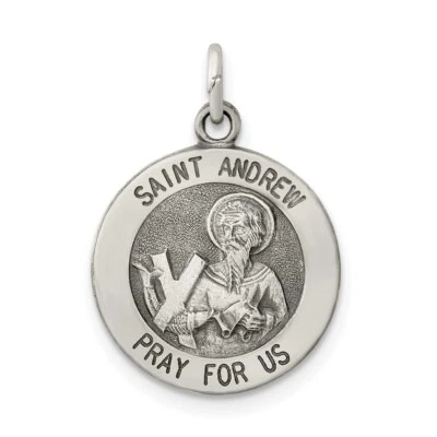 Sterling Silver St. Saint Andrew Round Medal Charm Pendant 0.83 Inch - Image 1 of 4
