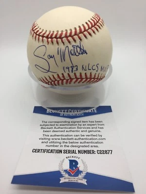 Gary Matthews NLCS MVP Firmado Autógrafo 1983 Serie Mundial Béisbol Bas Beckett Foto 1 de 3