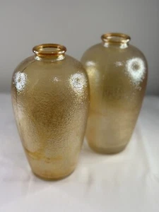 Pair of Carnival Glass 7 1/2" Tall 278F Vases Frogskin Marigold Iridescent - Picture 1 of 11