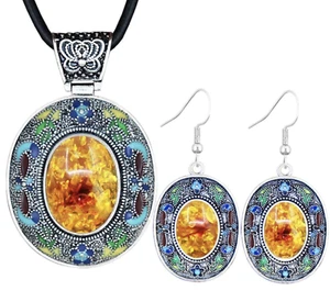Set Sim Ambra vintage Turkish & S America Jewellery S925 argento * Plt - Foto 1 di 11