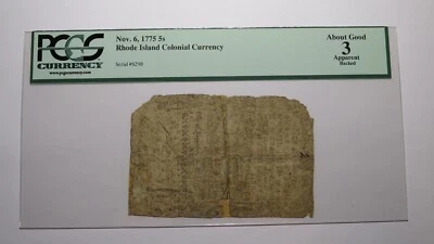 1775 Five Shillings Rhode Island RI Colonial Currency Note Bill! PCGS Graded 5s - Image 1 of 3
