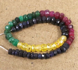 Multi SAPPHIRE RUBY EMERALD 3-5 mm facettierten Perlen 8 "Str 36 Cts+ EDH Menge - Bild 1 von 8