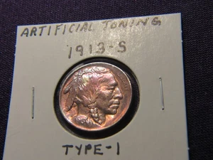 1913-S Type 1 Buffalo nickel UNC details with artificial toning - Picture 1 of 9