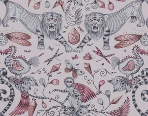 CLARKE & CLARKE BY EMMA SHIPLEY CURTAIN FABRIC Extinct 0.80 METRE PINK  COTTON - Picture 1 of 6