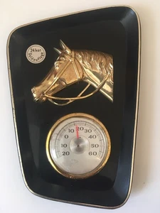 Kleiner Vintage Wand-Hygrometer/Thermometer mit Pferdekopf 24 Karat Goldauflage - Bild 1 von 6