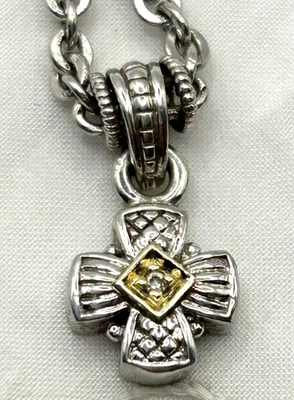 Collar Judith Ripka JR Plata Esterlina Oro Amarillo 18k Diamante Cruz Dije Foto 1 de 4