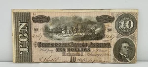 1864 $10 Confederate States America Richmond Ten Dollar Currency Note Fr# CS-68 - Picture 1 of 5
