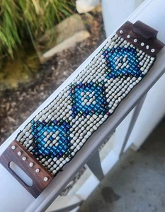 Glass Beads Elastic Wide Elastic Bracelet Wooden Clasp Boho Bohemian Ethnic - Picture 1 of 15