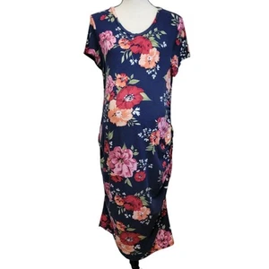 Vestido de maternidad Time and Tru azul floral para mujer talla L midi manga corta tejido - Imagen 1 de 6