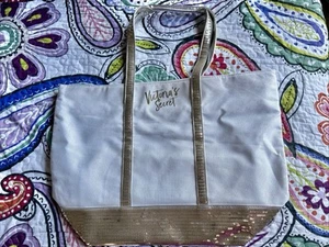 VICTORIA'S SECRET Ivory Gold Bling Sequin Large Weekender Travel Tote Bag NWOT - Picture 1 of 24