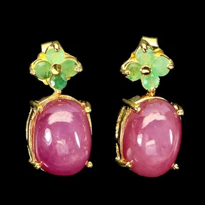 925 Sterling Silver Earrings Oval Ruby 11x9mm Emerald Natural Gemstone Jewelry - Picture 1 of 13