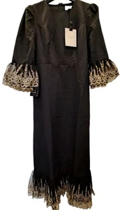NWT Pomander Place Tuckernuck Black Lillith Gold Lace Midi Dress Size XL - Picture 1 of 7