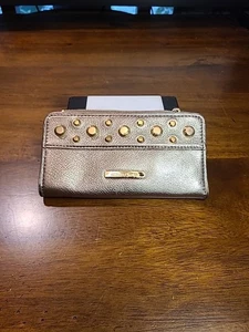 Michael Kors Geldbörse Damen Metallic Gold Pebbled Leder Nieten Top! - Bild 1 von 12