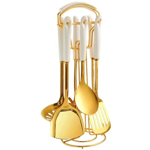 Stainless Steel Gold Kitchen Utensils Set with Holder, 7pcs Kitchen for Cooki... - Picture 1 of 7
